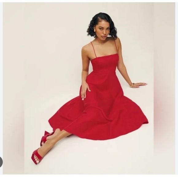 Reformation Monette Dress Red Lipstick Midi Spaghetti Strap Size 6 - Picture 3 of 8